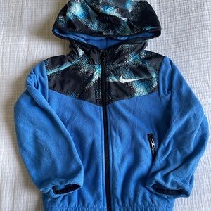 Nike Kids Blue Hooded Fleece Jacket with Black & Teal Accents